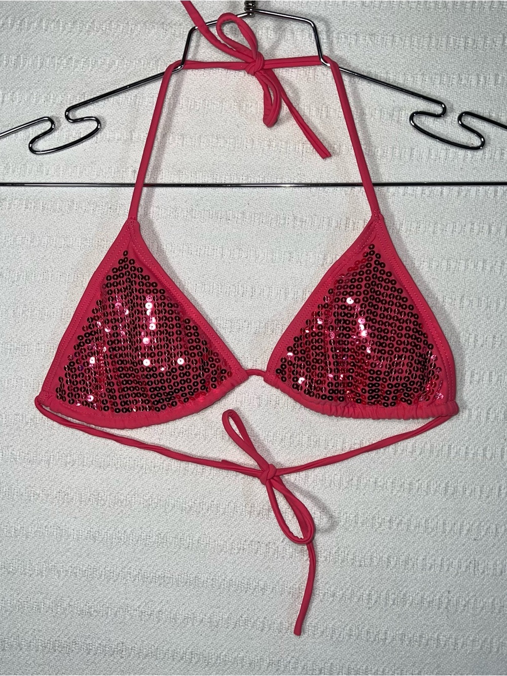 Vintage Y2K Wet Seal Triangle Sequin Bikini Top Size S Pink 2000s Playboy Barbie